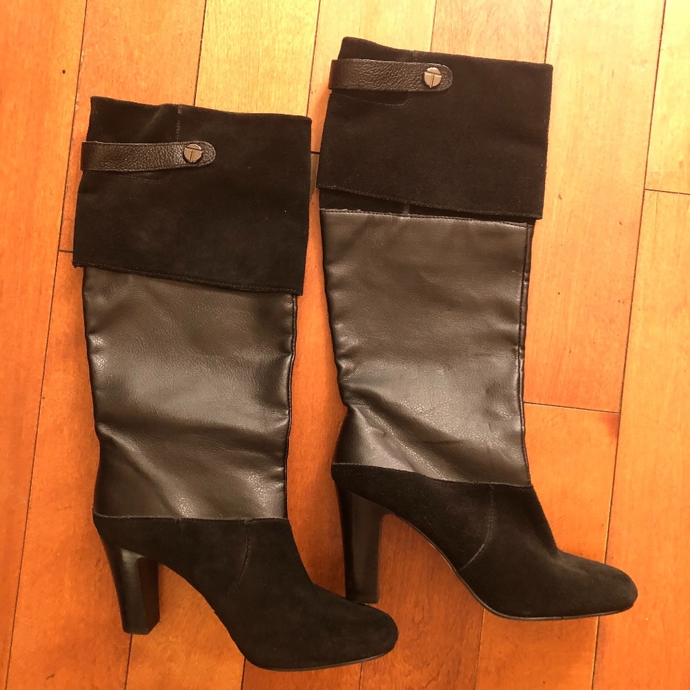 Tahari tall black leather and suede boots